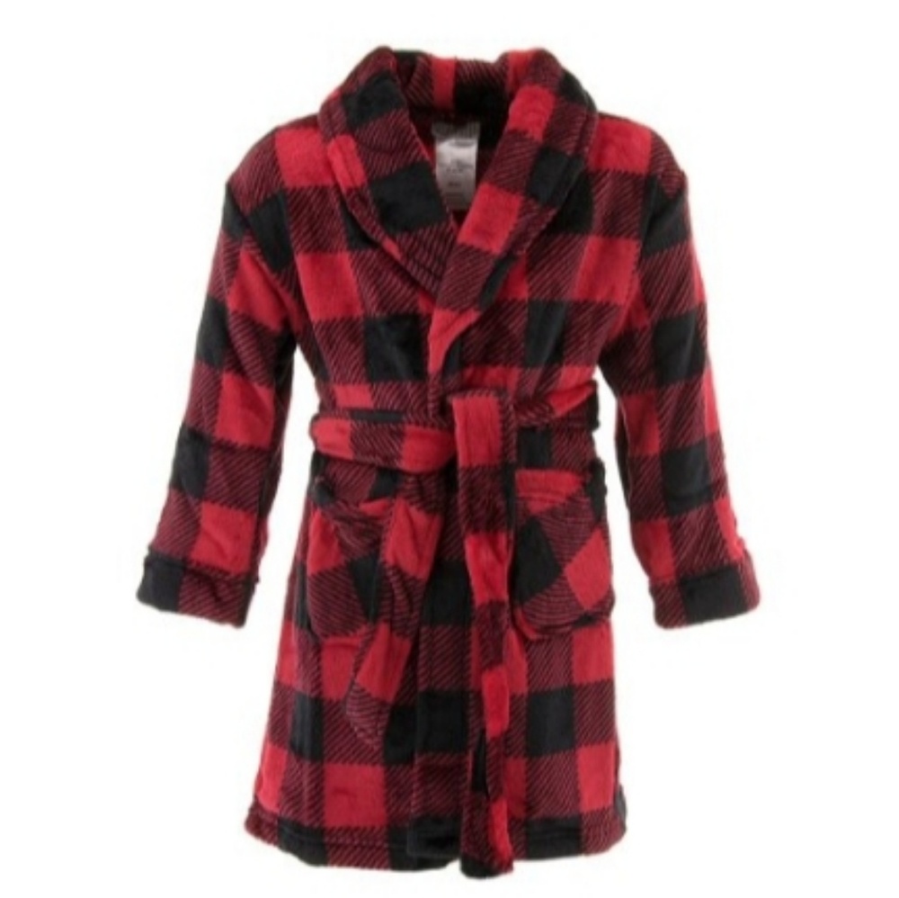 Joe Boxer Boys Buffalo Check Plaid Fleece Bathrob